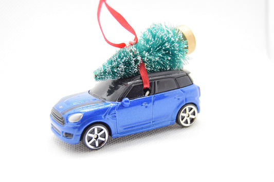 Blue Mini Cooper Christmas Ornament