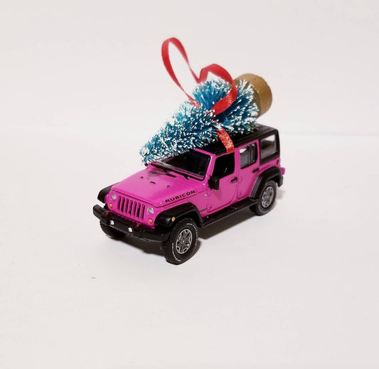 Jeep Wrangler Rubicon JKU Ornament with Tree Pink