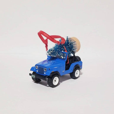 Blue Jeep CJ5 Ornament with Tree