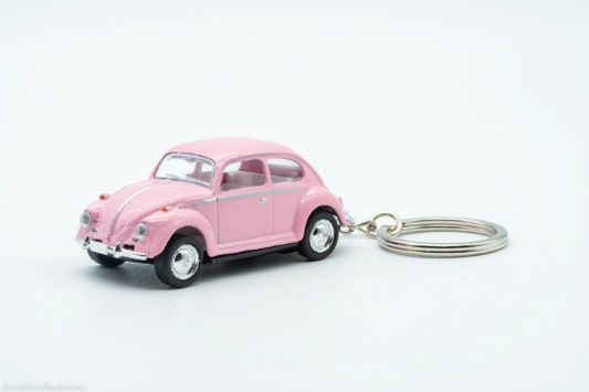 Pink VW Beetle diecast keychain with metal keyring