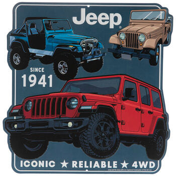 Jeeps Red, Blue, Tan Metal Sign