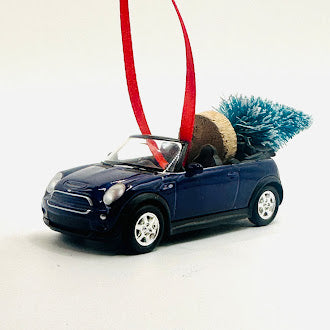 Blue Mini Cooper Convertible Christmas Ornament