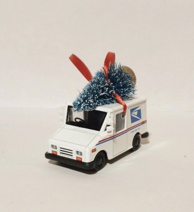 USPS Mail Truck Ornament with Tree